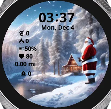 Santa House Mountains view Garmin watch face preview