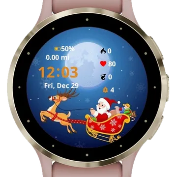Santa in his christmas sled Garmin watch face preview