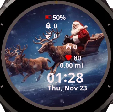 Santa in sleigh Garmin watch face preview