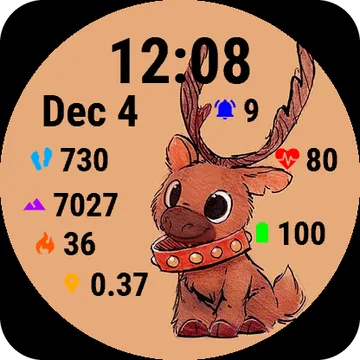 Santa's Reindeer Garmin watch face preview