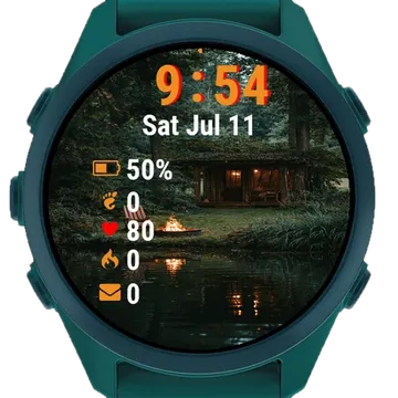 Small Cabin Woods Next Lake Fire Garmin watch face preview