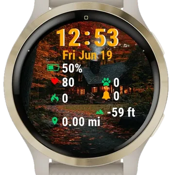 Small Cabin Woods Surrounded By Fall Garmin watch face preview