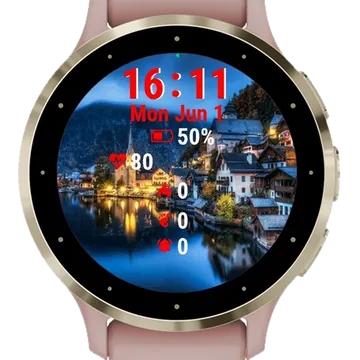 Small Town Shore Lake Night Garmin watch face preview