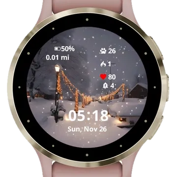 Snow and Christmas Lights Garmin watch face preview