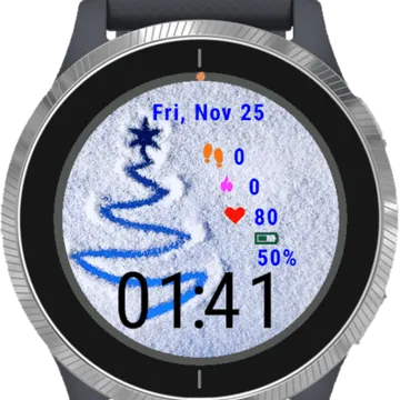 Snow Xmas Tree Blue Garmin watch face preview