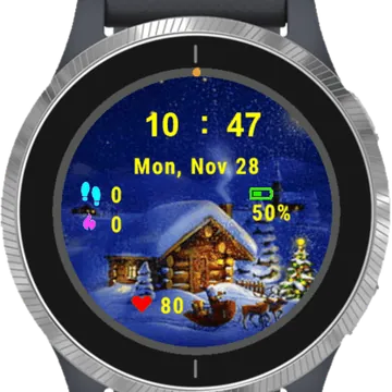 Snowfall Wooden House Garmin watch face preview