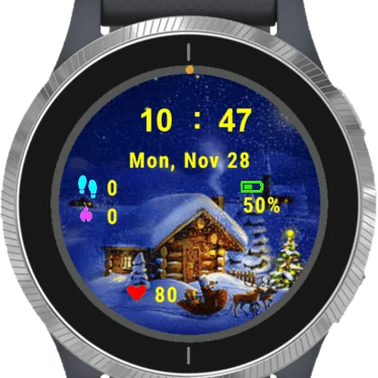 Snowfall Wooden House Garmin watch face preview