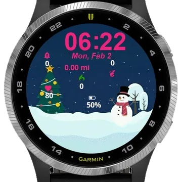 Snowman Christmas Tree Garmin watch face preview