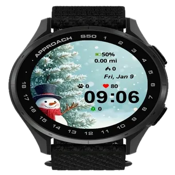 Snowman Front Christmas Tree Garmin watch face preview
