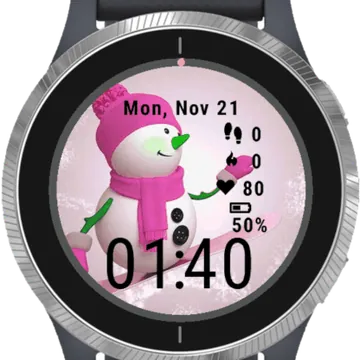 Snowman Happy Holidays Pink Garmin watch face preview