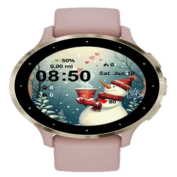 Snowman Holding Cup Coffee Snow Garmin watch face preview