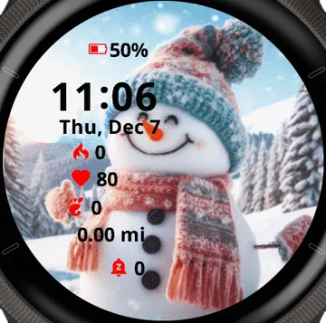 Snowman in a knitted hat Garmin watch face preview