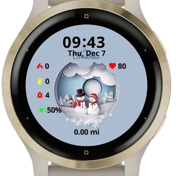 Snowman in the village Garmin watch face preview