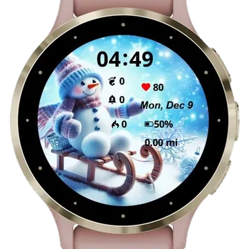 Snowman rides a sleigh Garmin watch face preview