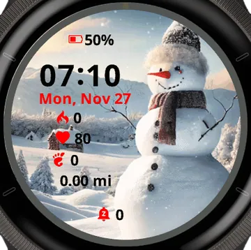 Snowman snowy day Garmin watch face preview