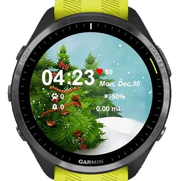 Snowy Christmas Trees Garmin watch face preview