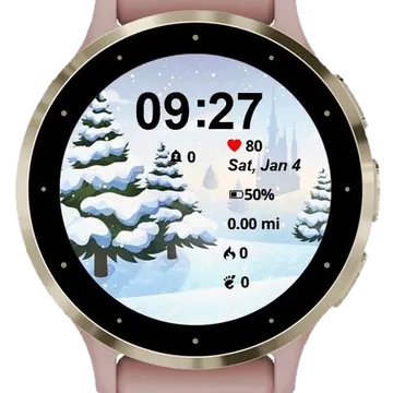 Snowy Forest with Castle in the Distance Garmin watch face preview