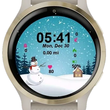Snowy Landscape With Snowman Garmin watch face preview