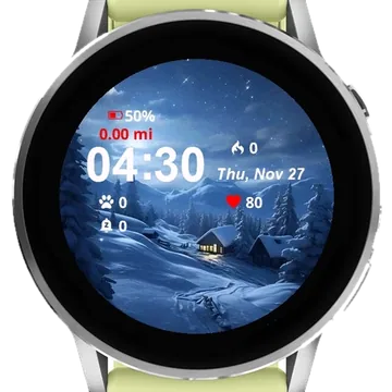 Snowy Night Cabin Middle Garmin watch face preview
