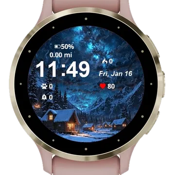 Snowy Night Cabin Starr Sky Garmin watch face preview