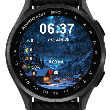 Snowy Night Cabin Starr Sky Garmin watch face preview