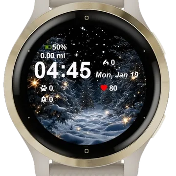 Snowy Night Full Moon Garmin watch face preview
