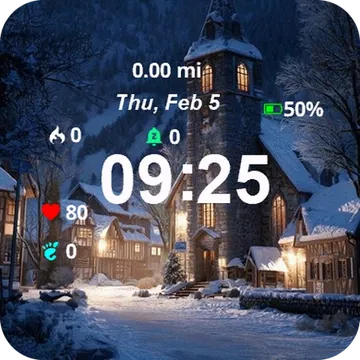 Snowy Night Mountains Church Starr Sky Garmin watch face preview