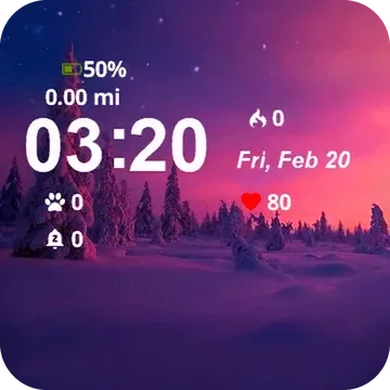 Snowy Night Pink Sky Stars Garmin watch face preview