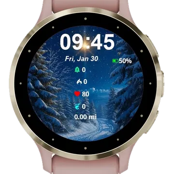 Snowy Night Star Snowy Road Garmin watch face preview