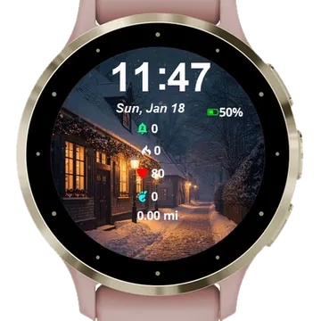 Snowy Night Village Garmin watch face preview