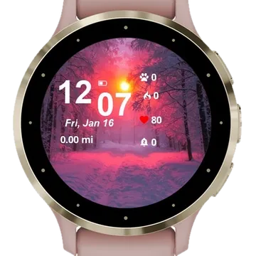 Snowy Path Bright Red Light Garmin watch face preview