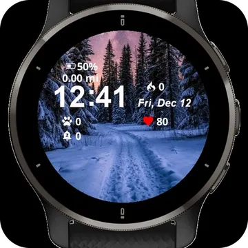 Snowy Path Leading To Forest Garmin watch face preview