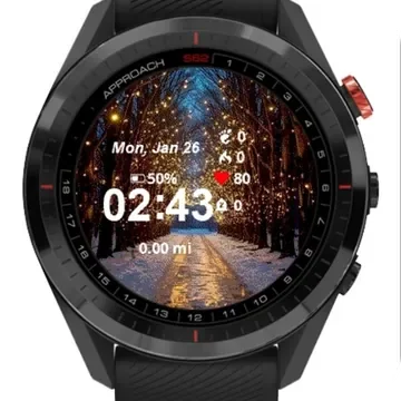 Snowy Path Lights Trees Garmin watch face preview