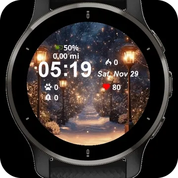 Snowy Path Lights Garmin watch face preview