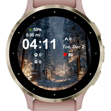 Snowy Road Christmas Tree Garmin watch face preview