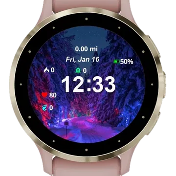 Snowy Road Red Light Garmin watch face preview