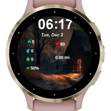 Snowy Scene Barn Light Snow Garmin watch face preview