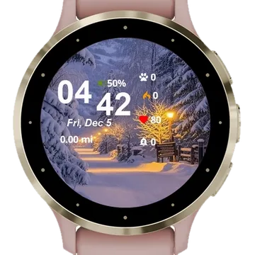 Snowy Scene Bench Trees Garmin watch face preview