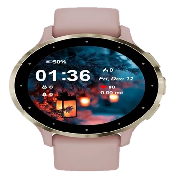 Snowy Scene Lantern Tree Garmin watch face preview