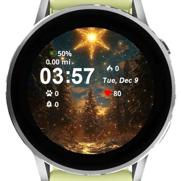 Snowy Scene Star Above Trees Garmin watch face preview