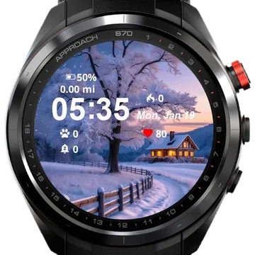 Snowy Scene Tree House Garmin watch face preview