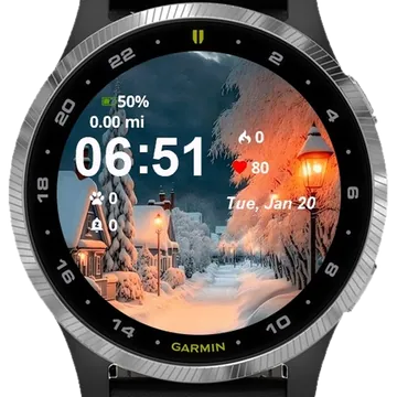 Snowy Street Lamp House Garmin watch face preview