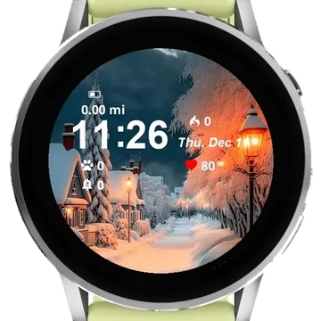 Snowy Street Lamp House Garmin watch face preview