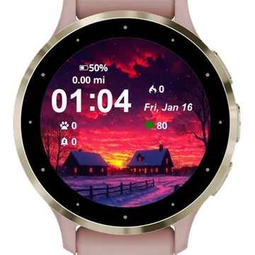 Snowy Sunset Garmin watch face preview