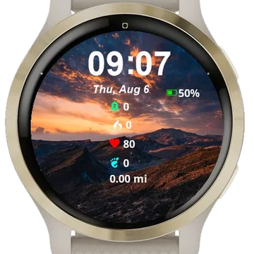 Standing Grassy Hill Sunset Garmin watch face preview