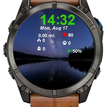 Starry Night Sky Over Lake Trees Garmin watch face preview