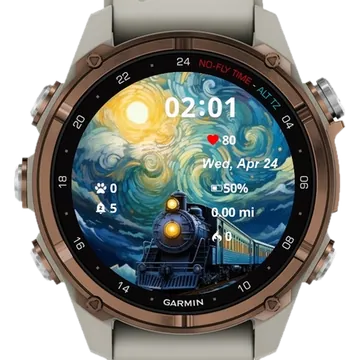 Starry Night Train Garmin watch face preview