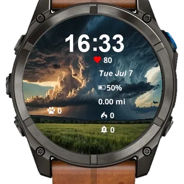Storm Cloud Over Green Field Garmin watch face preview