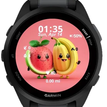 Strawberry and banana Garmin watch face preview