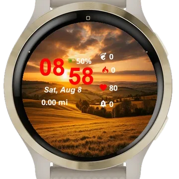 Sun Setting Over Rolling Hills Garmin watch face preview